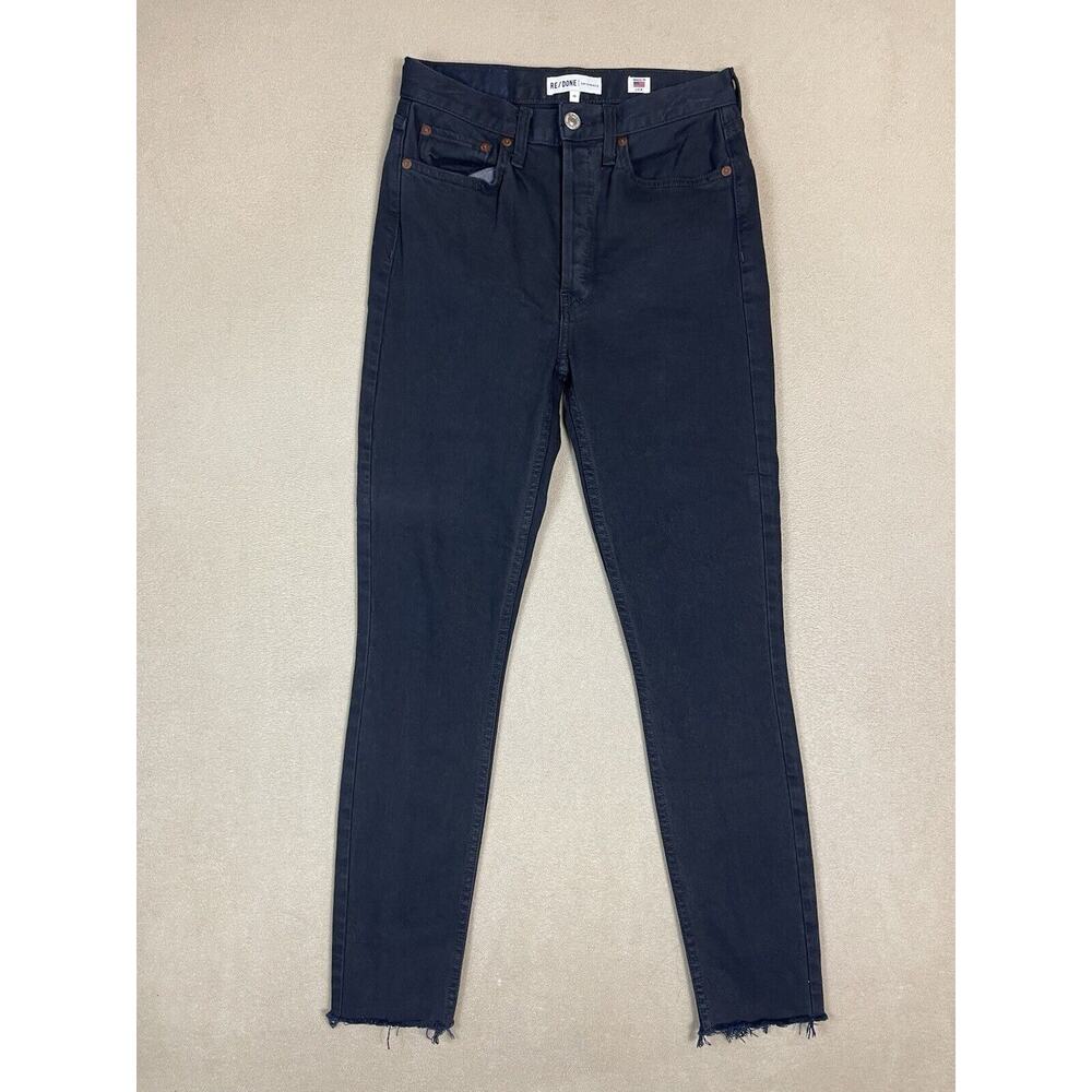 RE/DONE Originals Jeans Womens 26 Black High Rise Ankle Crop Raw Hem Button Fly